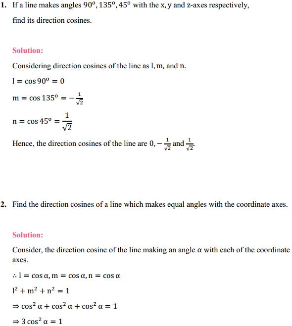 NCERT Solutions for Class 12 Maths Chapter 11 Three Dimensional Geometry Ex 11.1 1