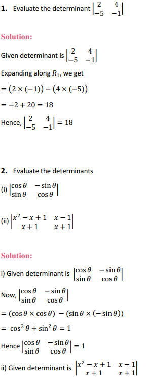 NCERT Solutions for Class 12 Maths Chapter 4 Determinants Ex 4.1 1