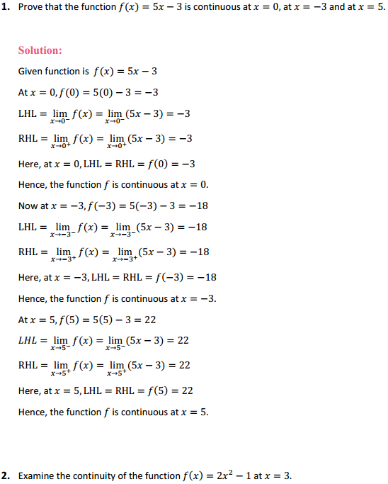 NCERT Solutions for Class 12 Maths Chapter 5 Continuity and Differentiability Ex 5.1 1