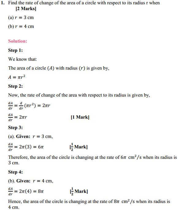 NCERT Solutions for Class 12 Maths Chapter 6 Application of Derivatives Ex 6.1 1