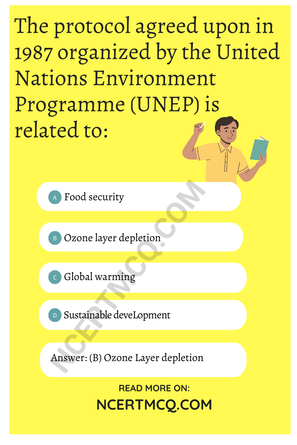 The protocol agreed upon in 1987 organized by the United Nations Environment Programme (UNEP) is related to: