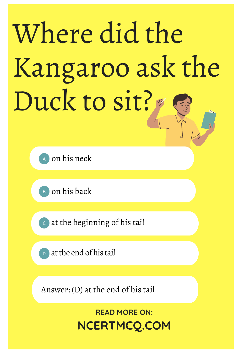 Where did the Kangaroo ask the Duck to sit?