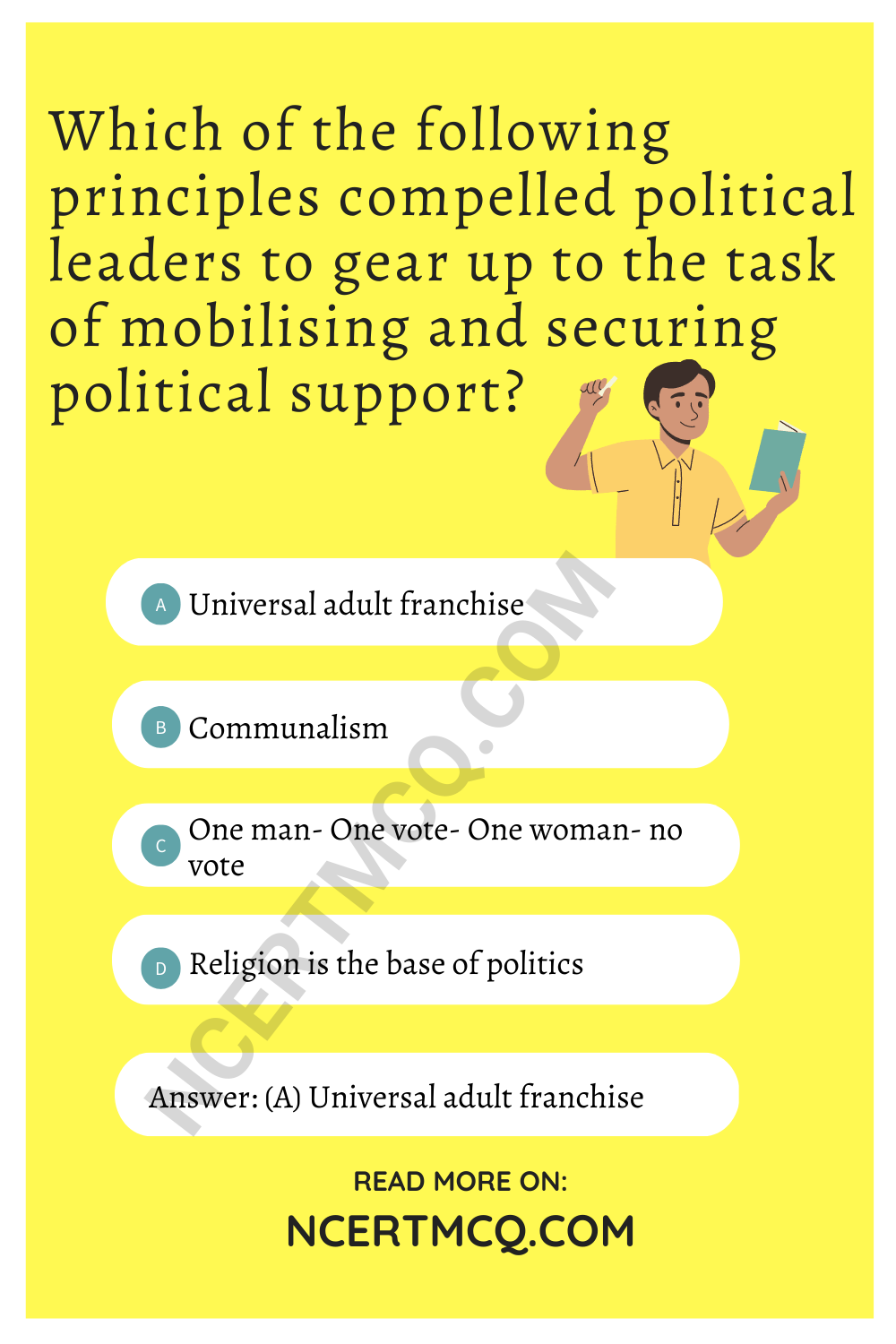 Which of the following principles compelled political leaders to gear up to the task of mobilising and securing political support?
