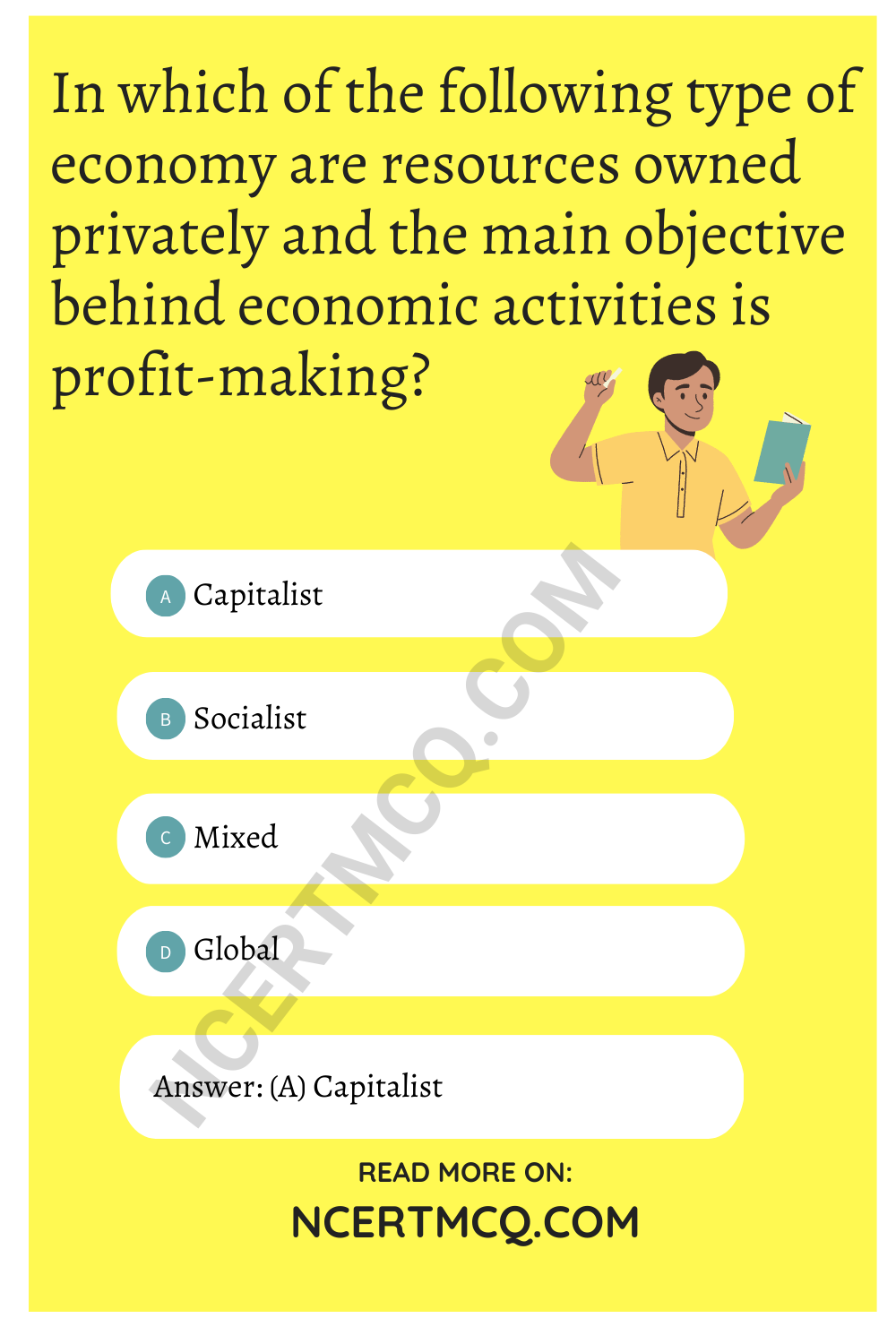 In which of the following type of economy are resources owned privately and the main objective behind economic activities is profit-making?