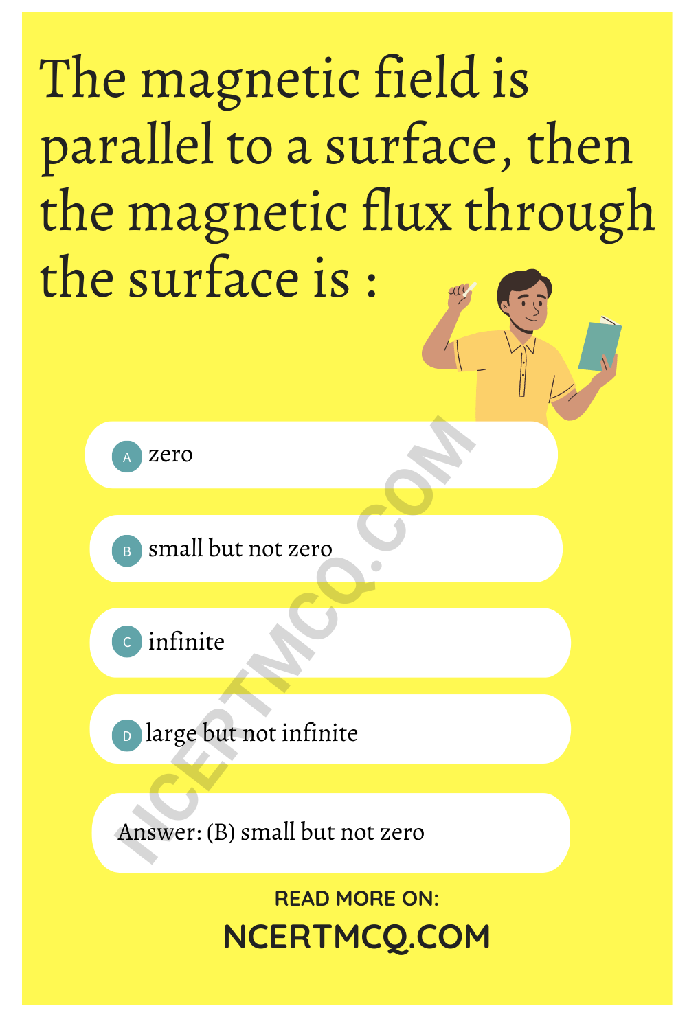 The magnetic field is parallel to a surface, then the magnetic flux through the surface is :
